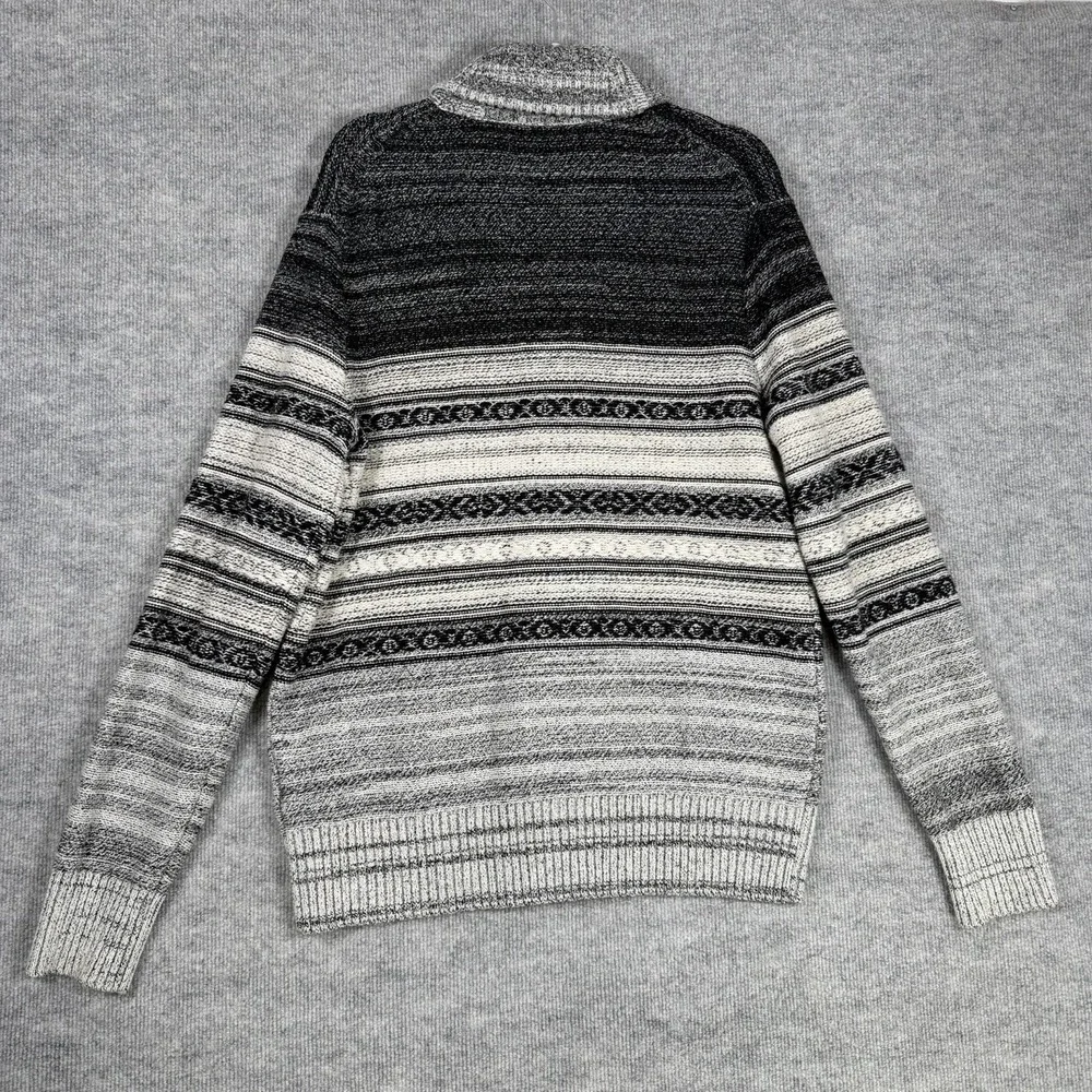 Banana Republic Size-L Mens Cardigan Collar Sweater Gray Merino Wool Tribal